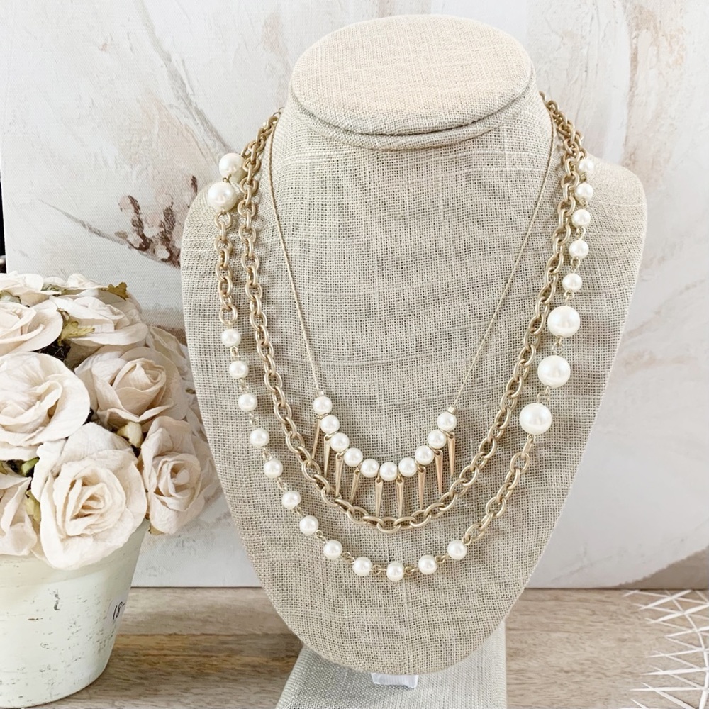 Three strand Statement Chain and Pearl Necklace